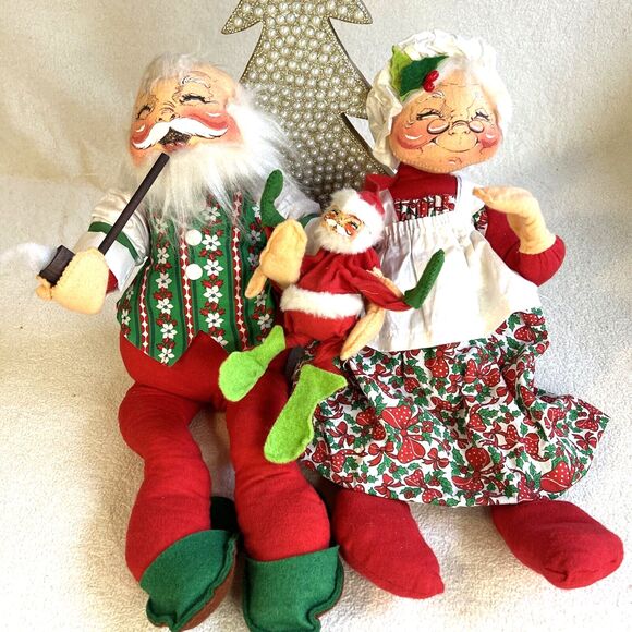 60's Annalee Mr Mrs Santa Claus and Elf Christmas Dolls20 Made